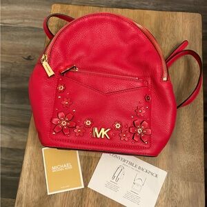 Michael Kors Vibrant Red Floral Backpack